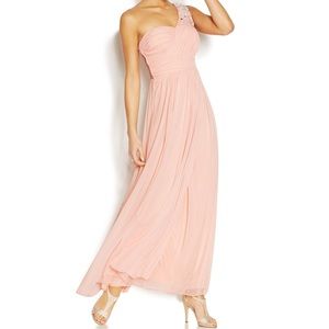 Blush One Shoulder Mesh Back Formal Dress